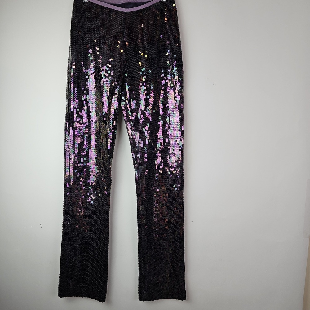 Rebecca Taylor Sequins Pants Womens 4 Purple Pull On Party Event Glam Formal - Picture 2 of 10